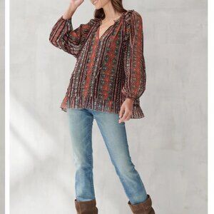 LUCKY BRAND Chiffon Printed Peasant Boho Top size medium